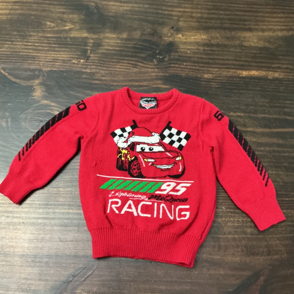 Disney Pixar Cars Lightning McQueen Christmas Holiday Sweater Red 18M Toddler